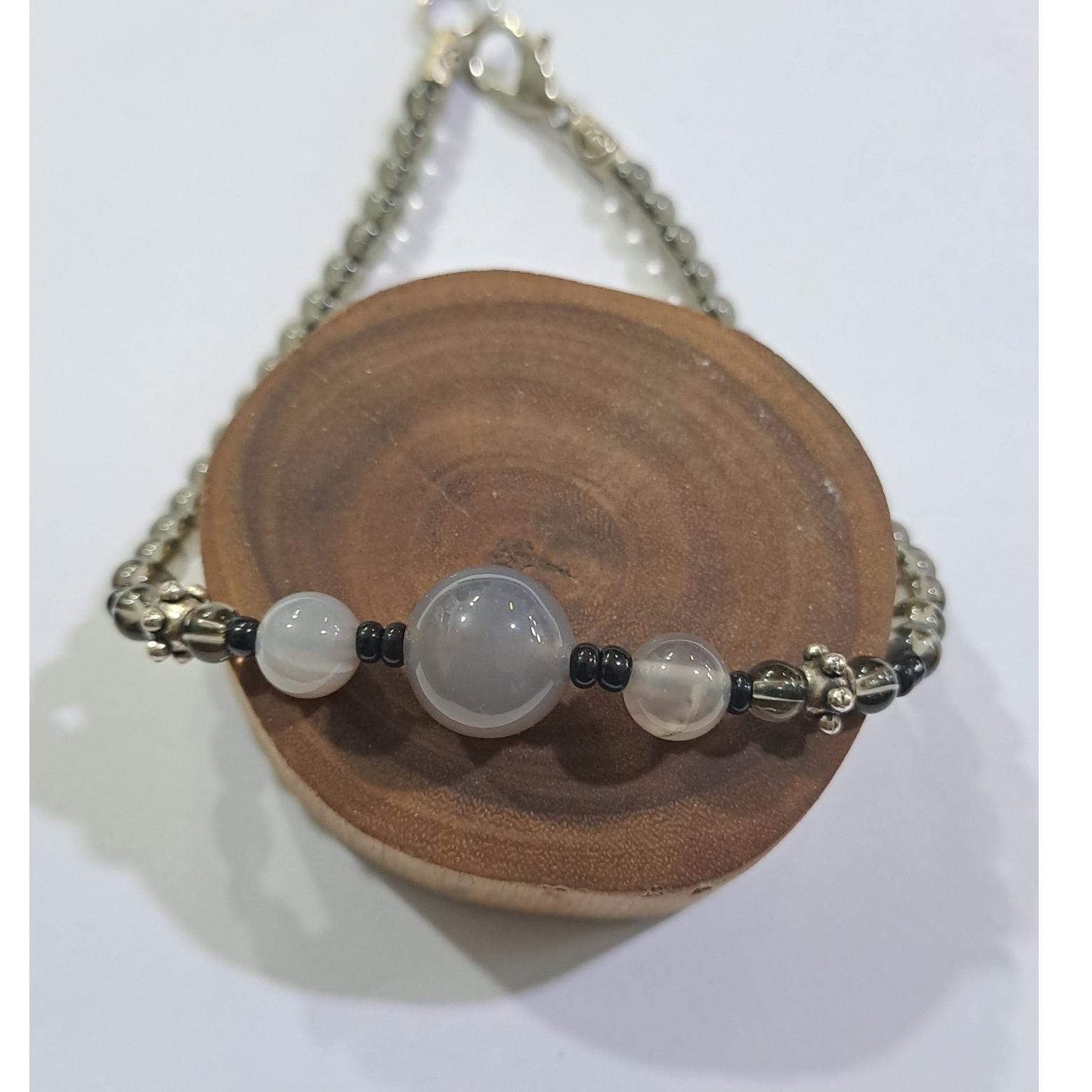 دستبند عقیق سه سنگ طبیعی معدنی