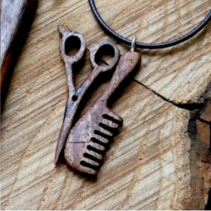 گردنبند چوبی قیچی و شانه با چوب گردو