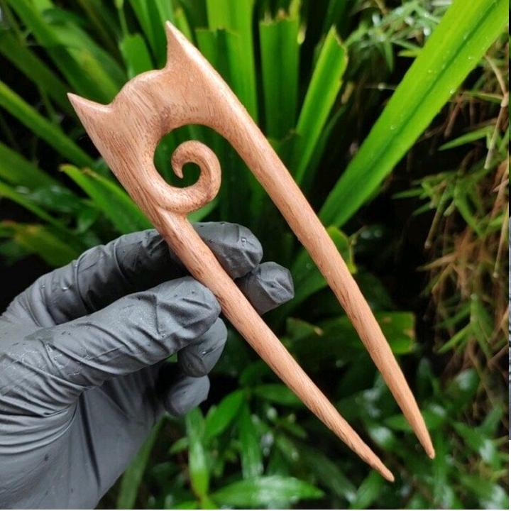 پین مو چوبی طرح گربه با چوب چنار