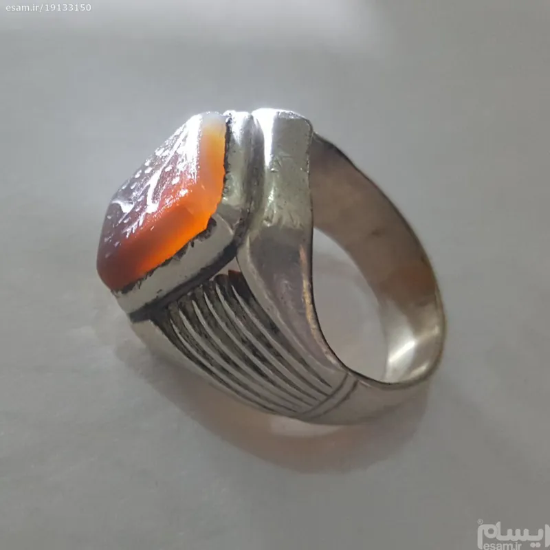 انگشتر نقره دست با عقیق یمن  قدیمی با نشان ساسانی