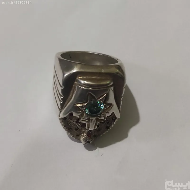 انگشتر نقره با نگین موزانایت با مخراج کاری یاقوت