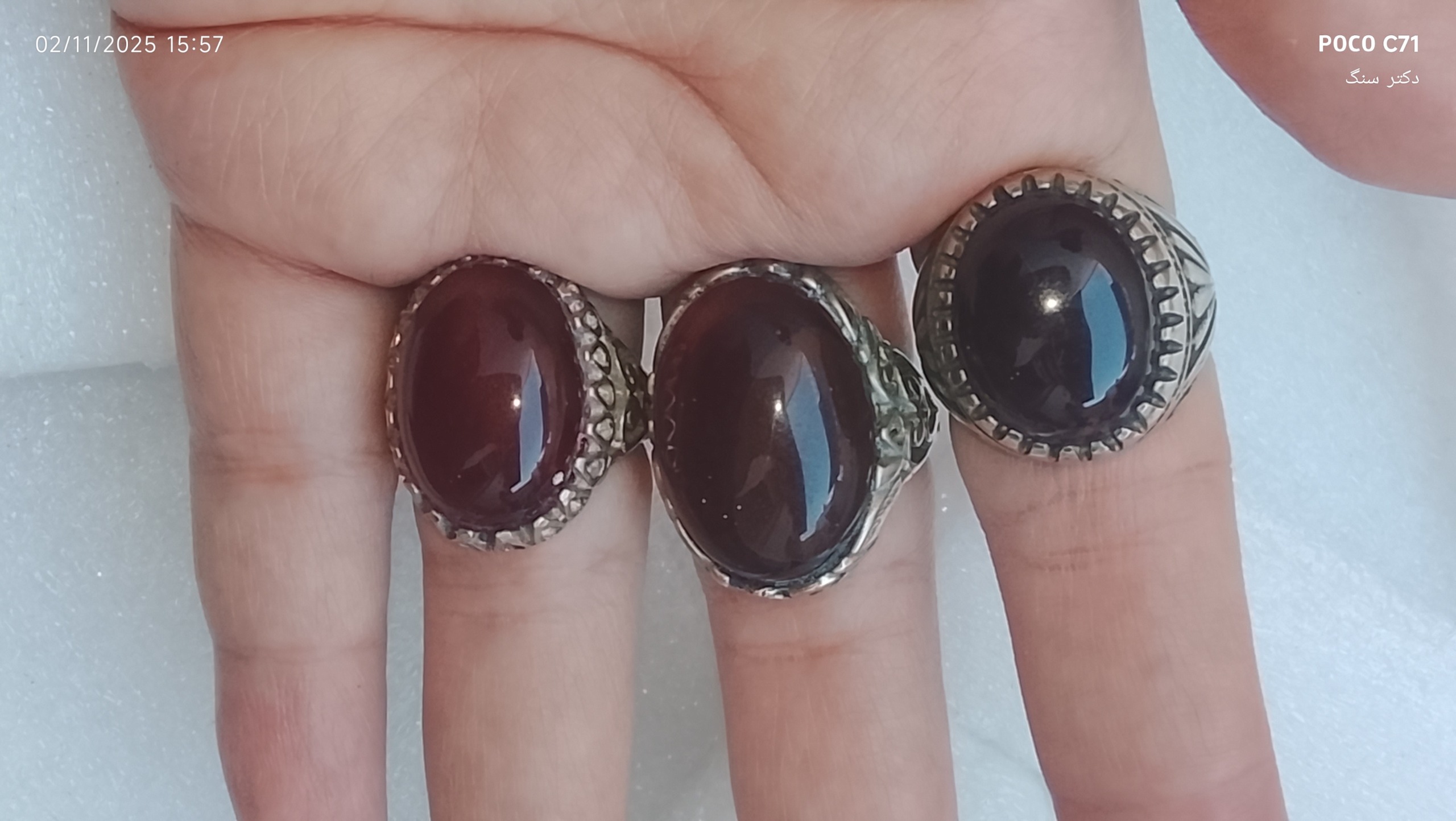 3 عدد انگشتر عقیق یمنی سرخ قهوهای معدنی طبیعی