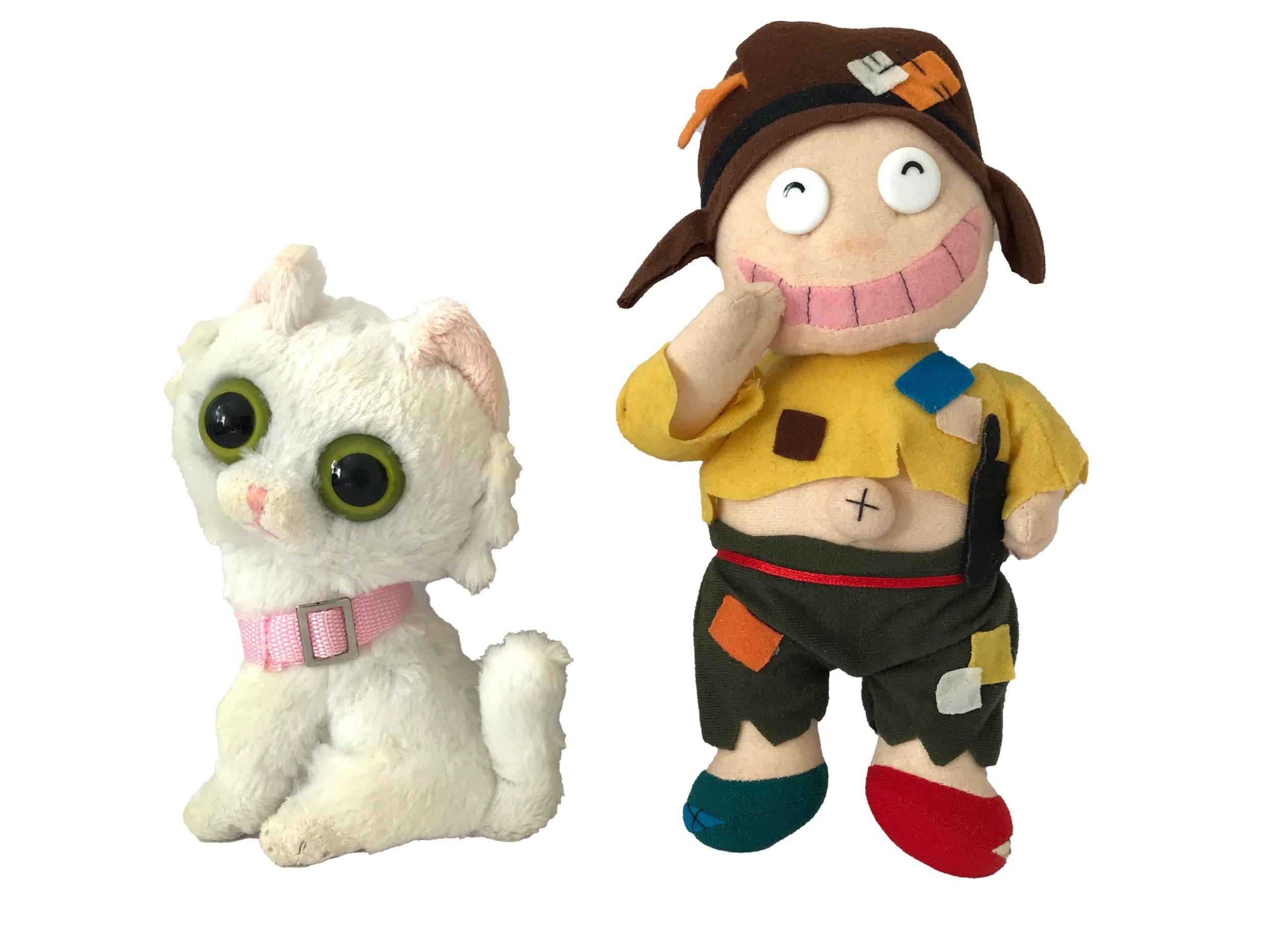 عروسک قدیمی گدای دوره گرد و گربه (توضیحات دارد)