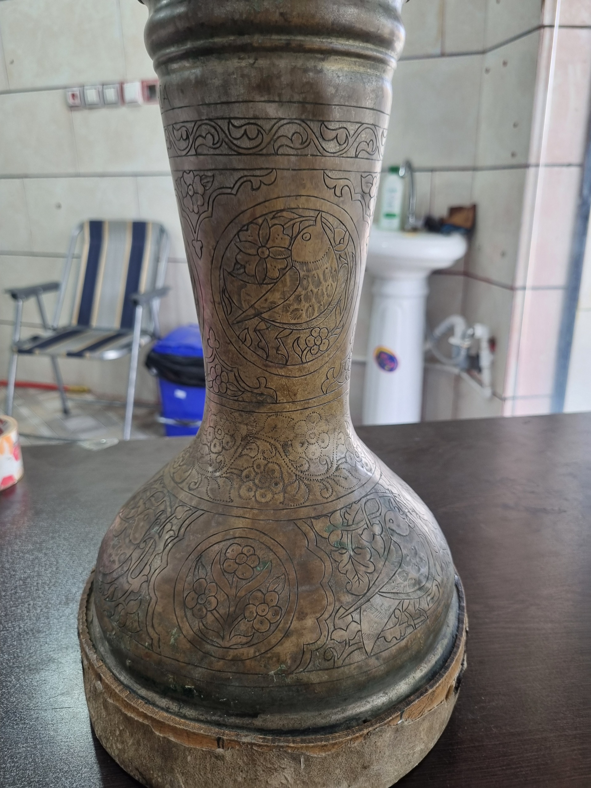 تمپو برنجی کلکسیونی کمیاب سوری قلم کاری