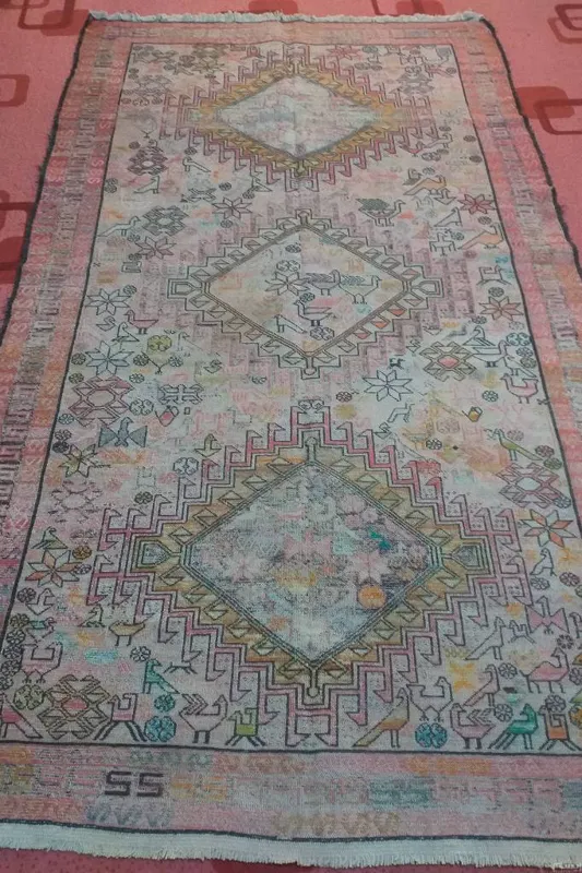 گلیم ورنی دستبافت ابریشم آنتیک