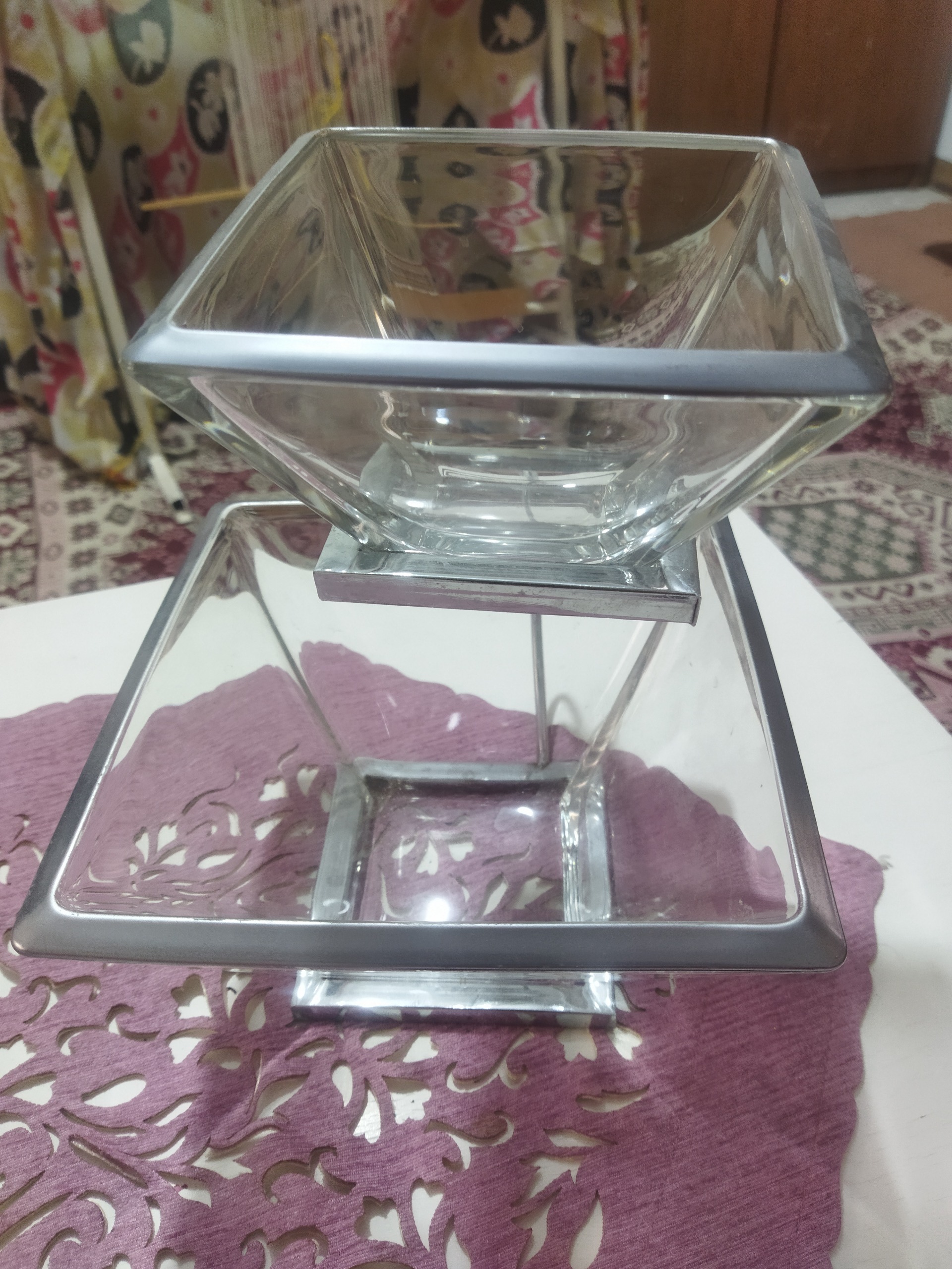 ظرف سرو (مخصوص دسر) بلوری پایه فلزی