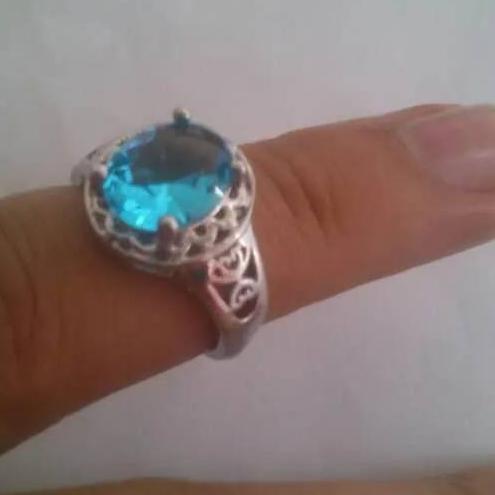 انگشتر نقره ابی نگین زیر کن