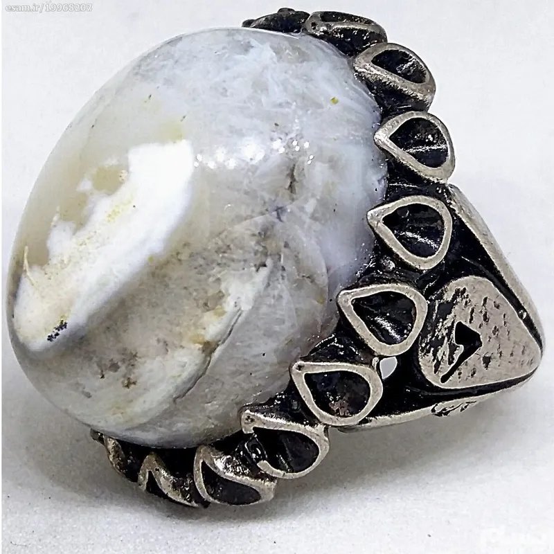 انگشتر اشکی سنگین جزع برفی فانتزی