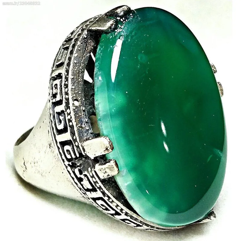 انگشتر غول30گرمی عقیق سبز لجنی یمن