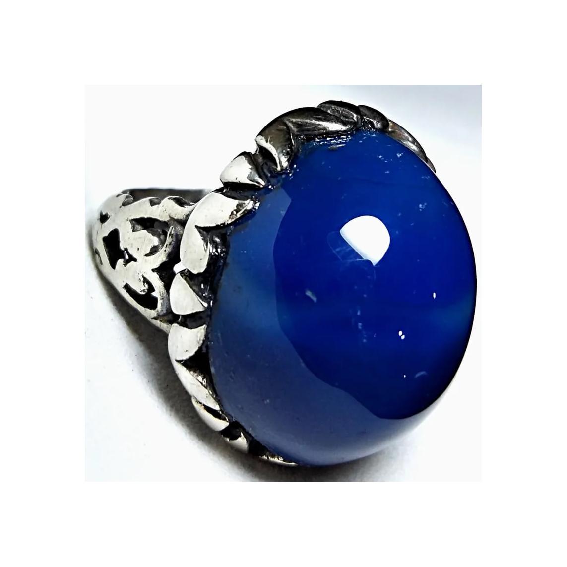 انگشتر کلوخه عقیق آبی خوشرنگ برزیلی معدنی