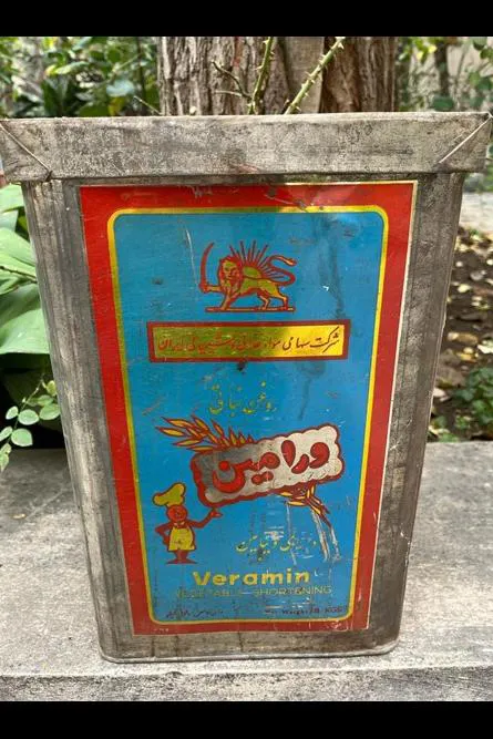 قوطی حلب روغن ورامین قدیمی شیرنشان 18 کیلویی
