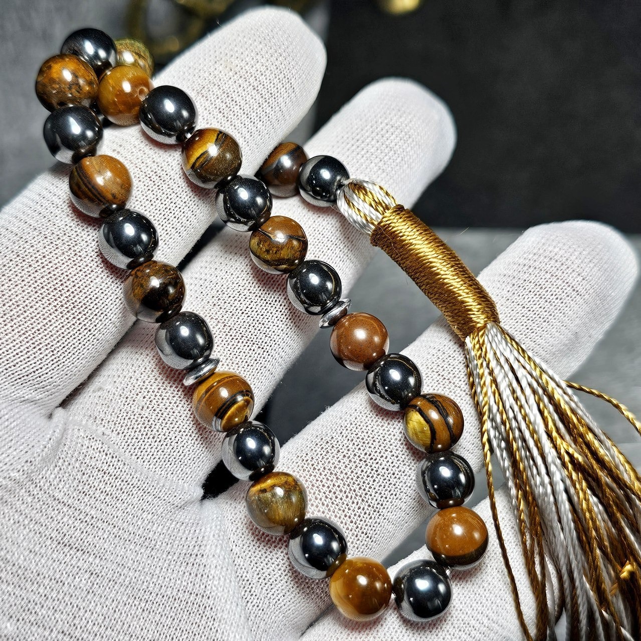 تسبیح 33 دانه چشم ببر و حدید معدنی کد 10475