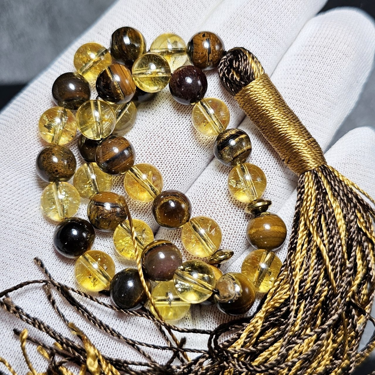 تسبیح33دانه سیترین وچشم ببرمعدنی کد10503