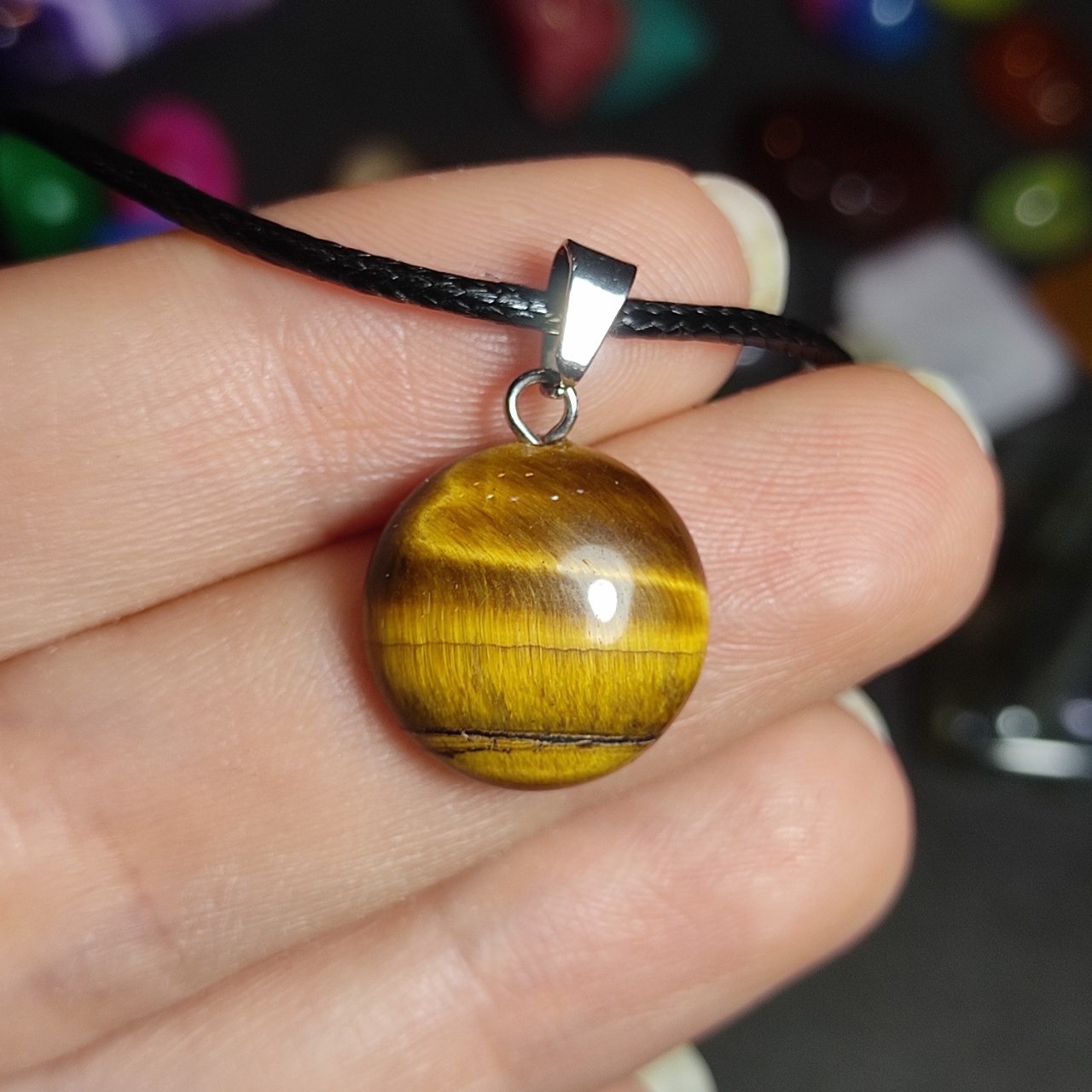 گردنبند سنگ طبیعی چشم ببر معدنی کد 10051