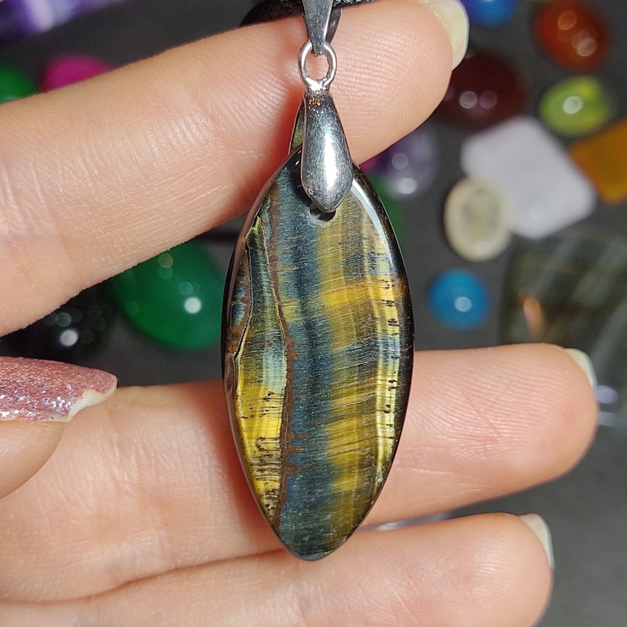 گردنبند سنگ طبیعی چشم ببر معدنی کد 10054