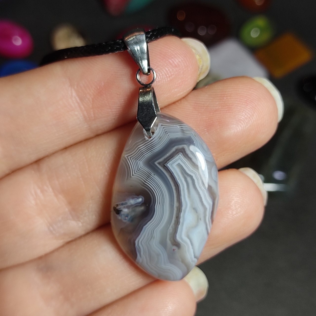 گردنبند سنگ عقیق سلیمانی معدنی کد 10065