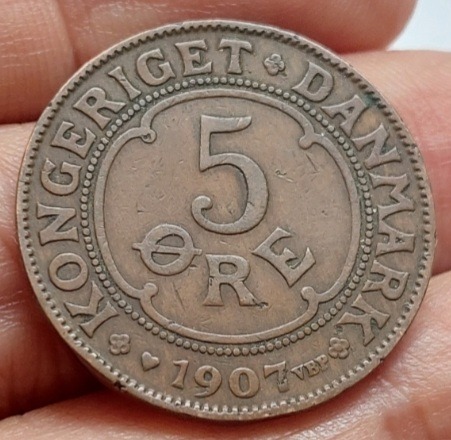 سکه 5 اوره دانمارک سال ضرب 1907 ( نایاب)