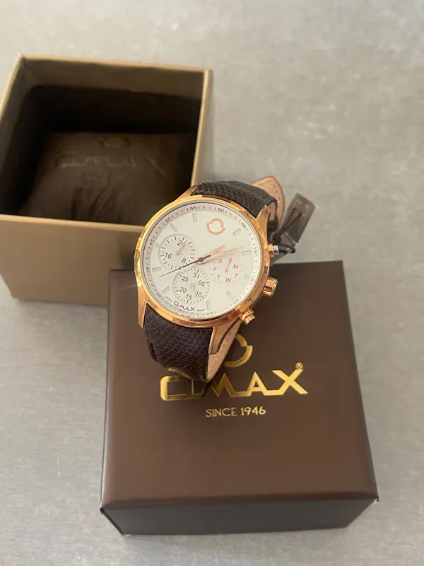 ساعت omax ژاپن چهارموتوره بند چرم پوست ماری