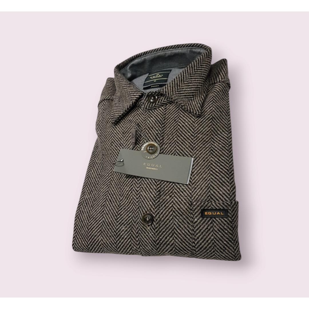 پیراهن پشمی تک جیب قهوه ای