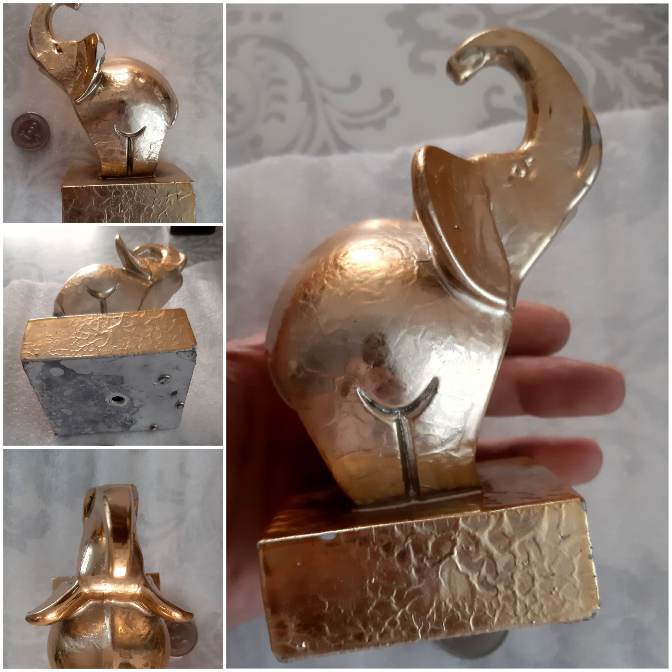 مجسمه دکوری فیل پلی استر سفید روکش طلایی