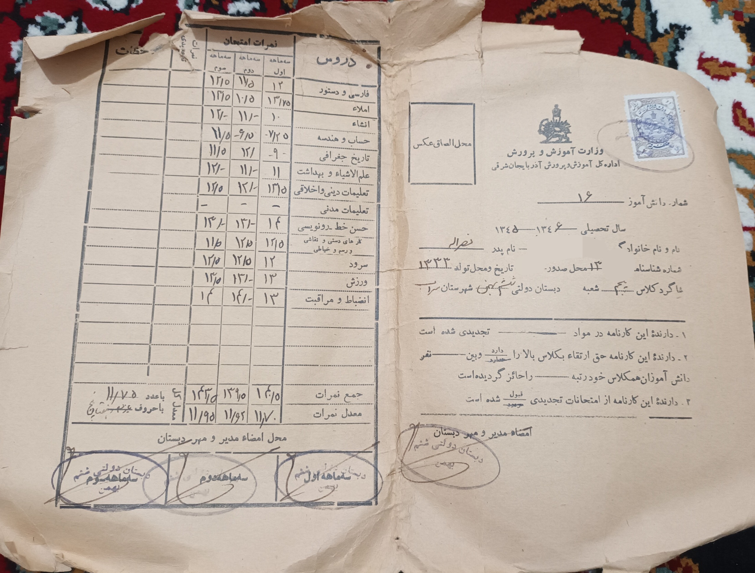 کارنامه قدیمی شاهنشاهی