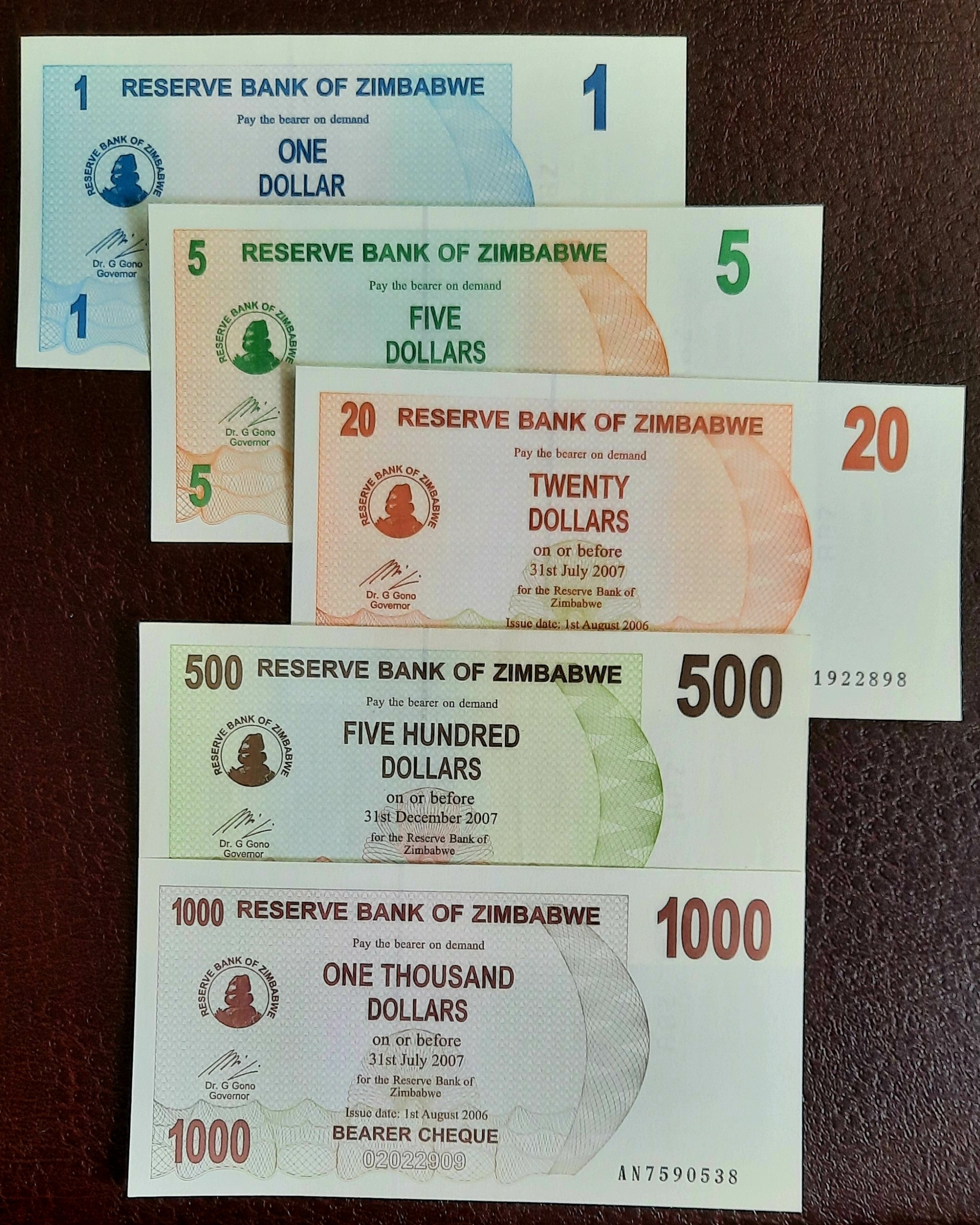 ست اسکناس زیمبابوه سری 2007