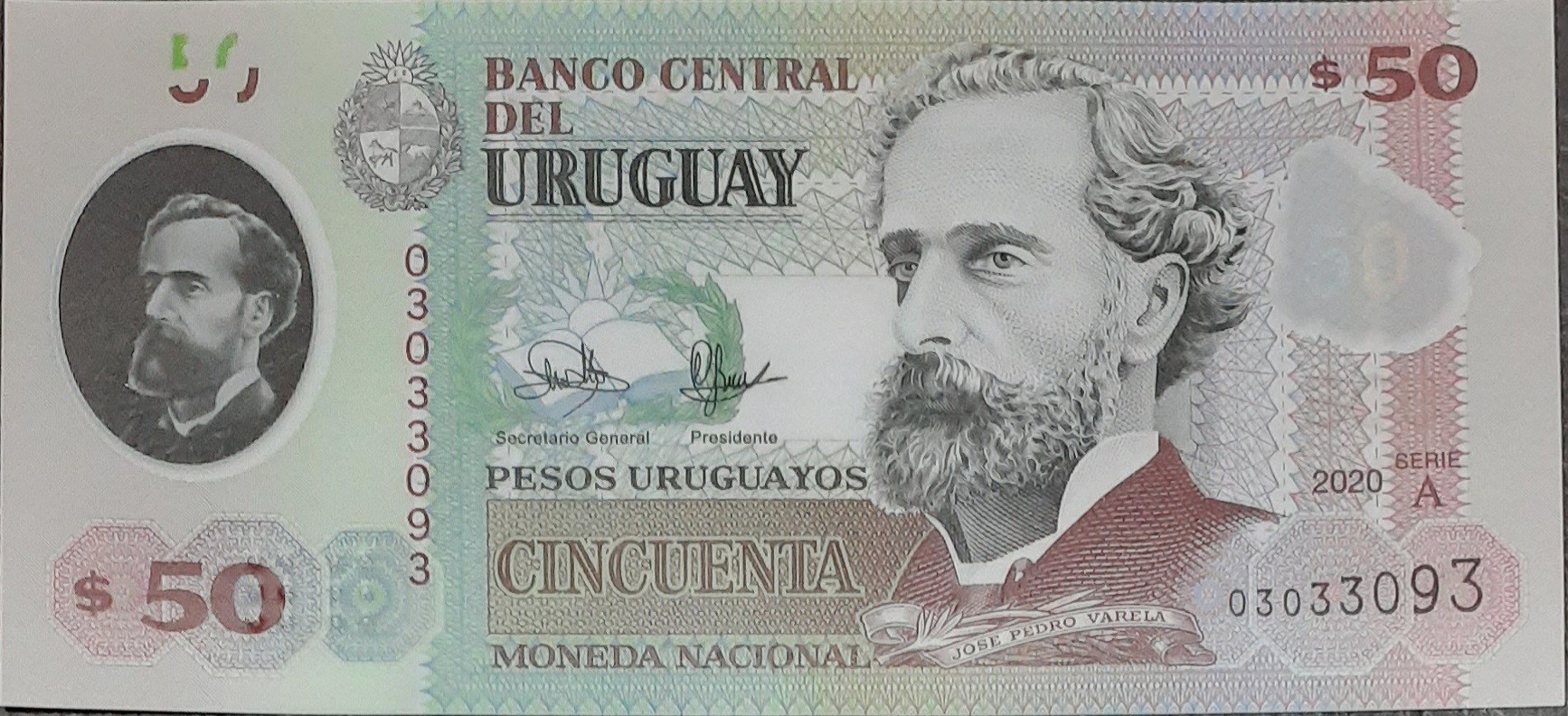 اسکناس 50 پزو اروگوئه 2020 میلادی پلیمری تک بانکی