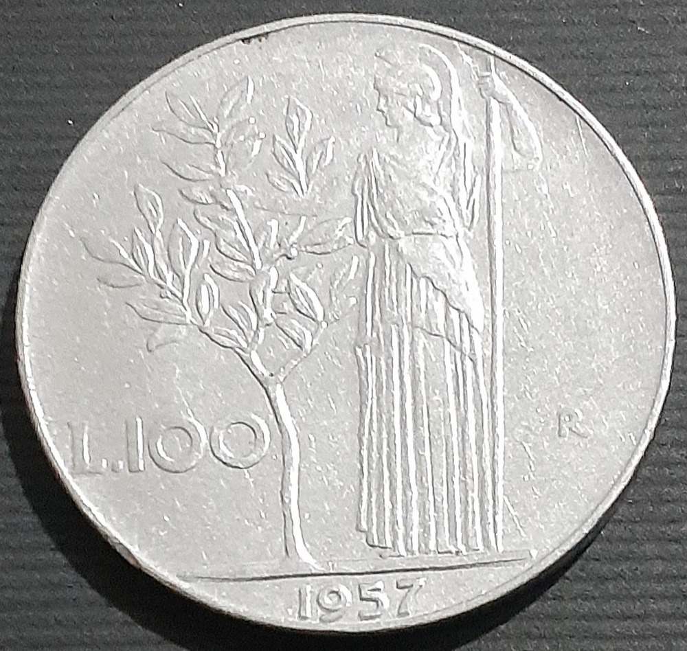 سکه 100 لیر ایتالیا سال 1957 میلادی