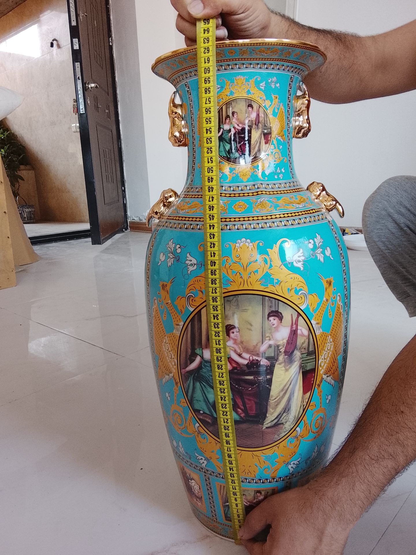 1 عدد گلدان طلاکوب اصل 60 سانتی