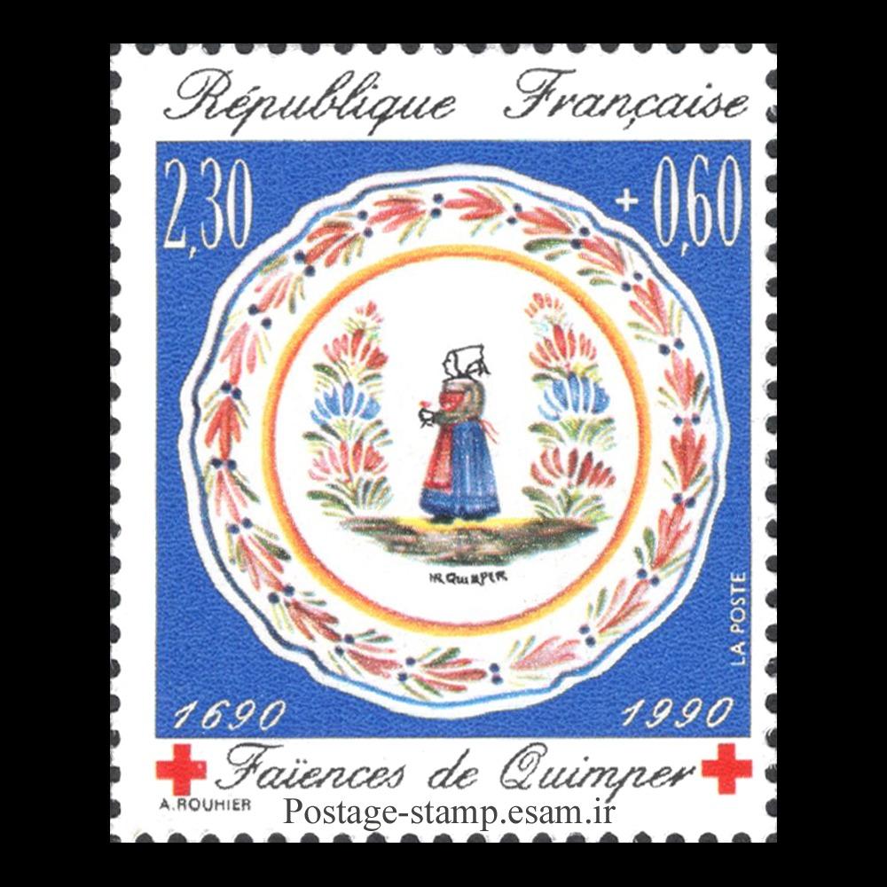 تمبر فرانسه - صلیب سرخ - بشقاب چینی - 1990