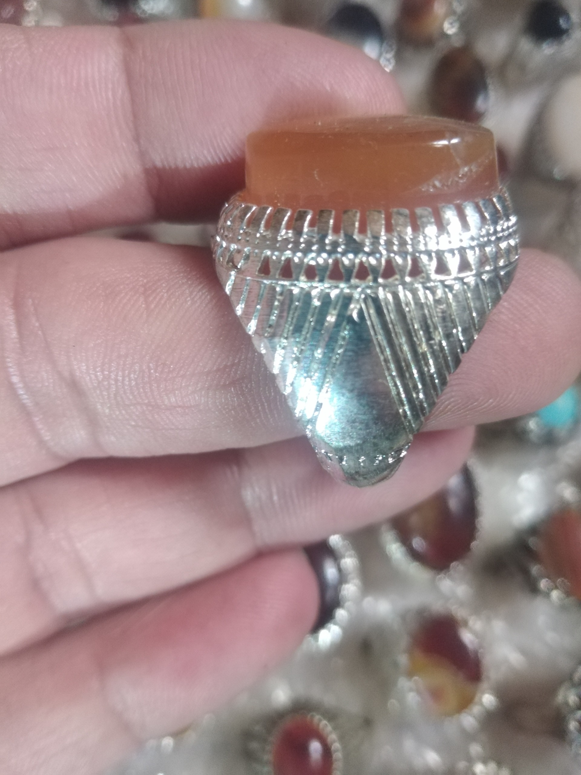 انگشتر قدیمی عقیق روکش نقره