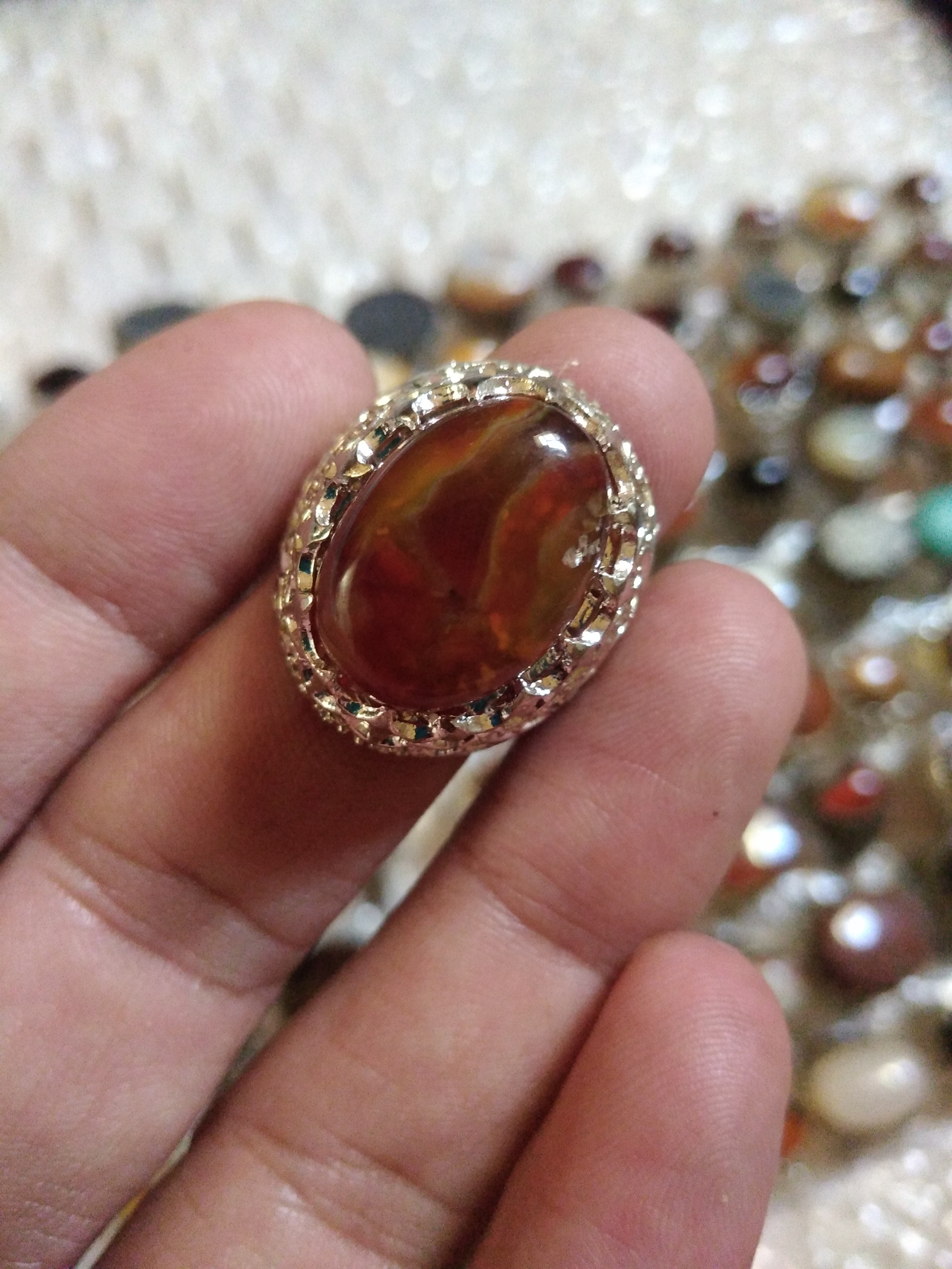 انگشتر قدیمی عقیق روکش نقره