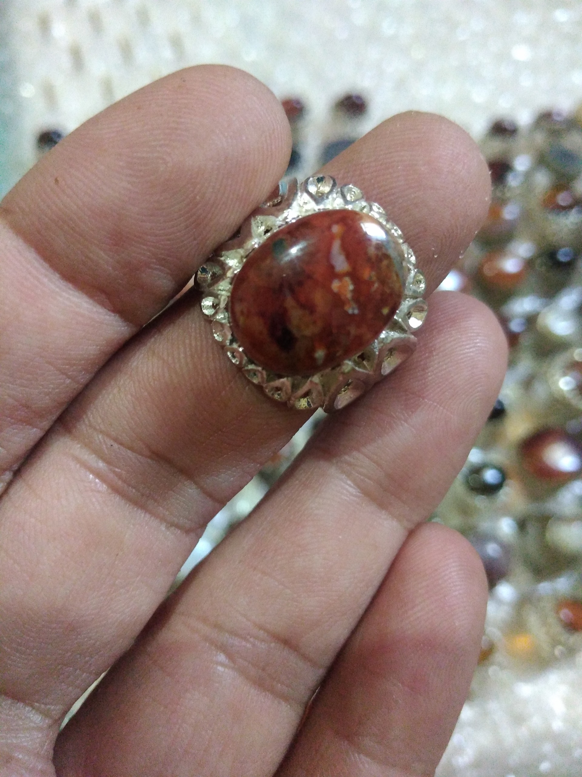 انگشتر قدیمی عقیق روکش نقره