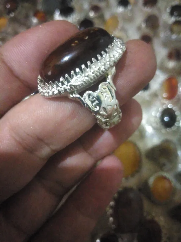 انگشتر قدیمی عقیق روکش نقره