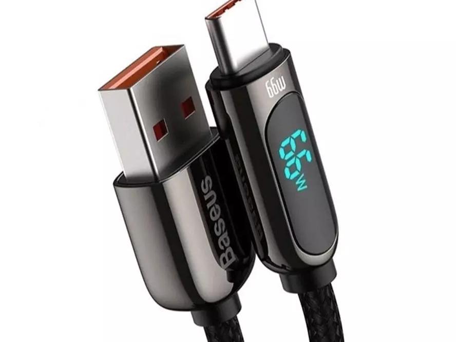 کابل شارژ تایپC برند Basusدارای نمایشگر66 وات 2متر