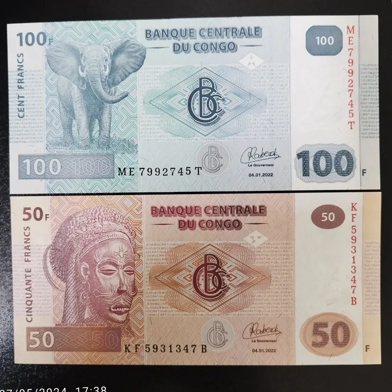 2برگ اسکناس سوپربانکی100و50فرانک کنگو