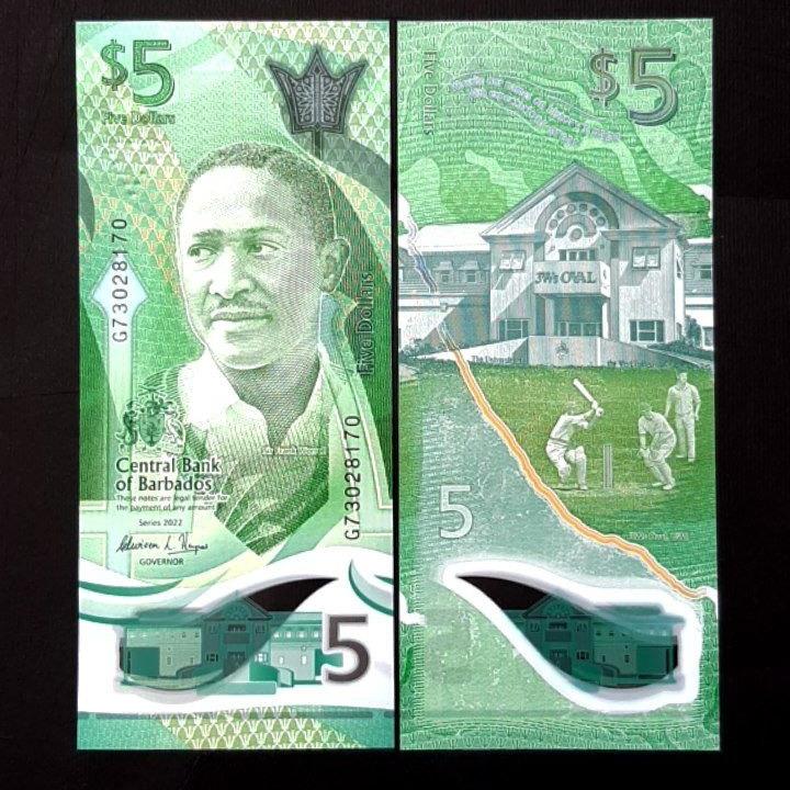 اسکناس تک بانکی 5 دلار باربادوس 2022 پلیمری