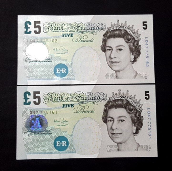 تک بانکی 5 پوند انگلستان انگلیس کاغذی ملکه