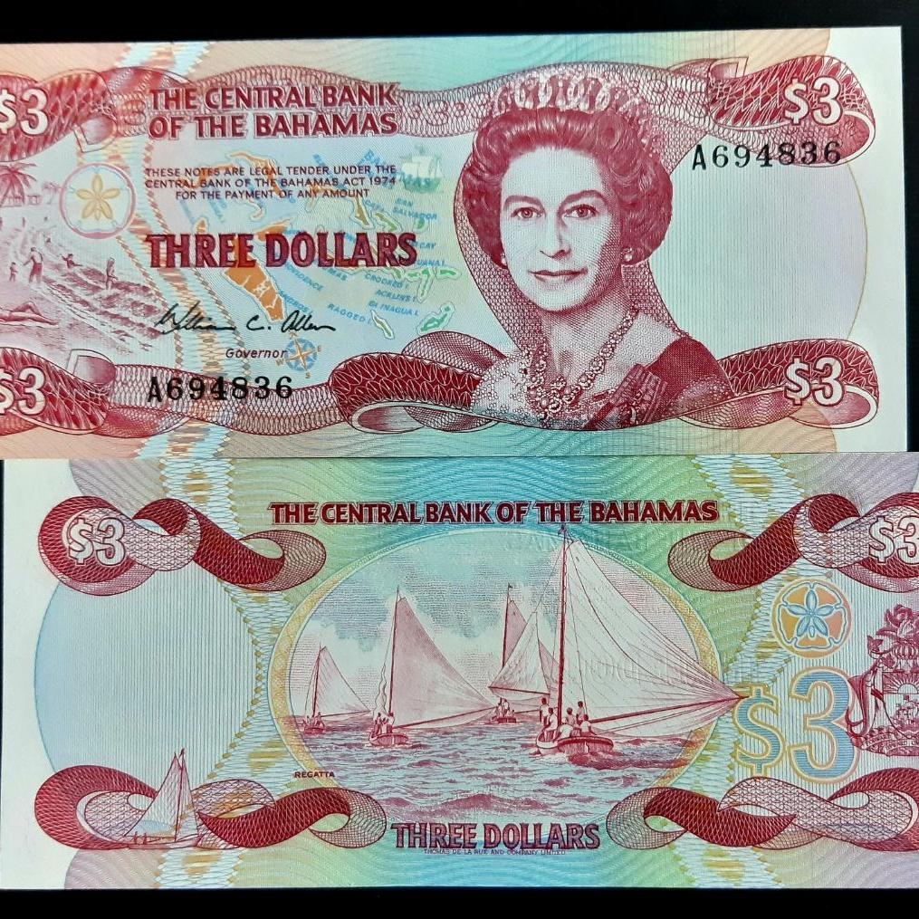 اسکناس تک بانکی 3 دلار باهاما باهاماس 1974
