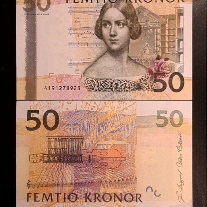 اسکناس تک بانکی 50 کرون سوئد نوار نقره ای کمیاب