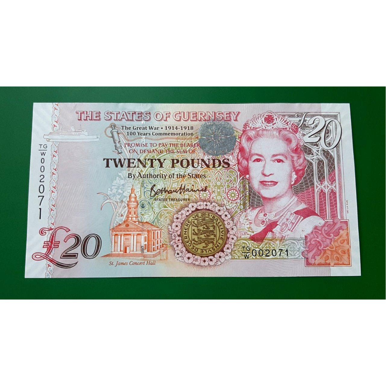 اسکناس تک بانکی 20 پوند گرونزی گرنزی اروپا ملکه