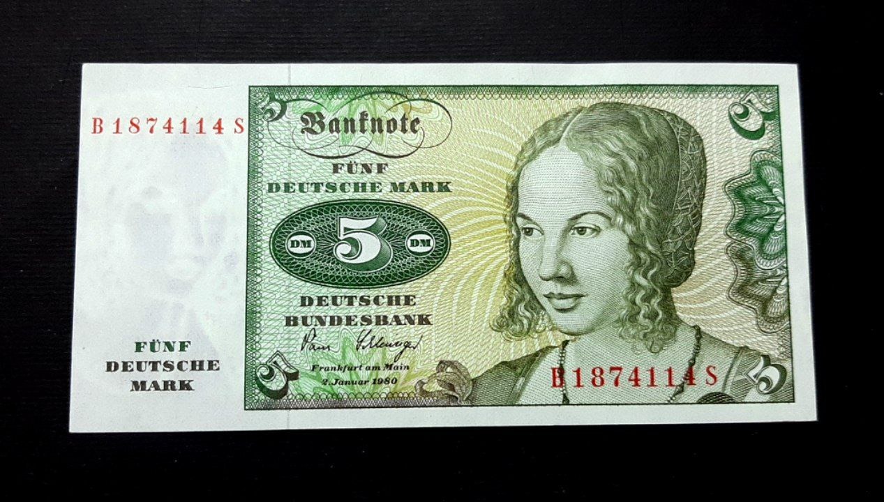 اسکناس تک بانکی 5 مارک آلمان 1980 کمیاب