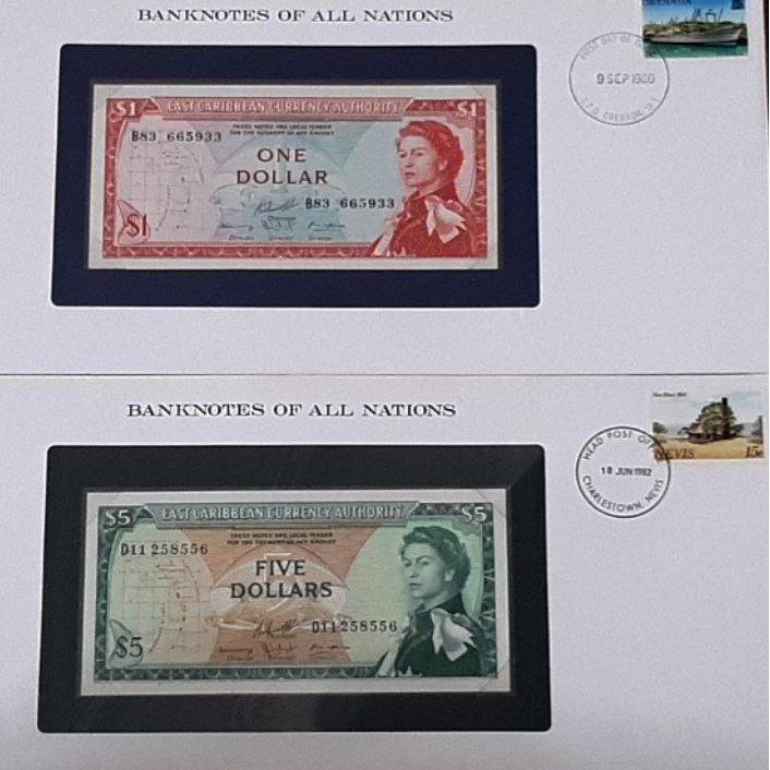 فولدر 1 و 5 دلار کارائیب شرقی 1965 ملکه کمیاب