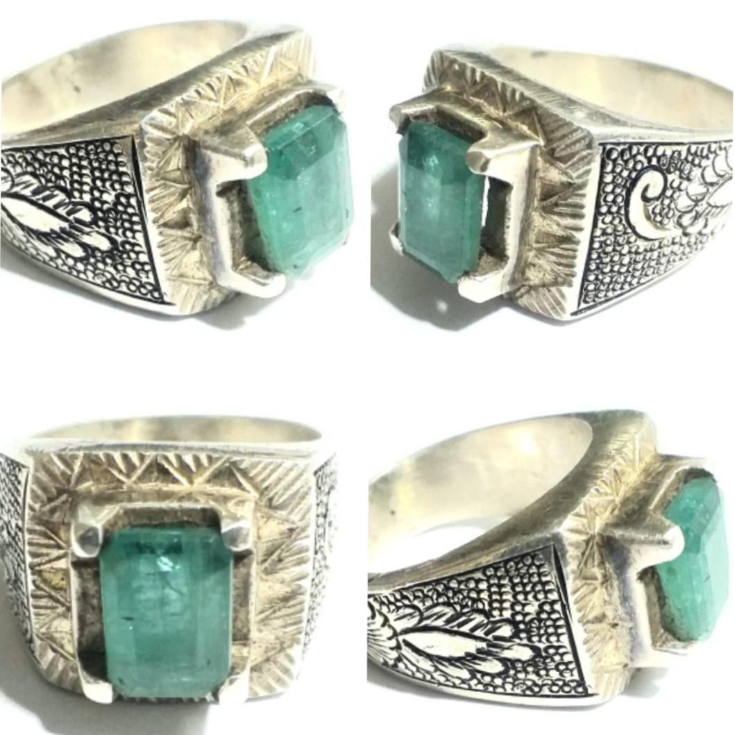 انگشتر ناب زمرد زامبیا رکاب نقره 925دستساز