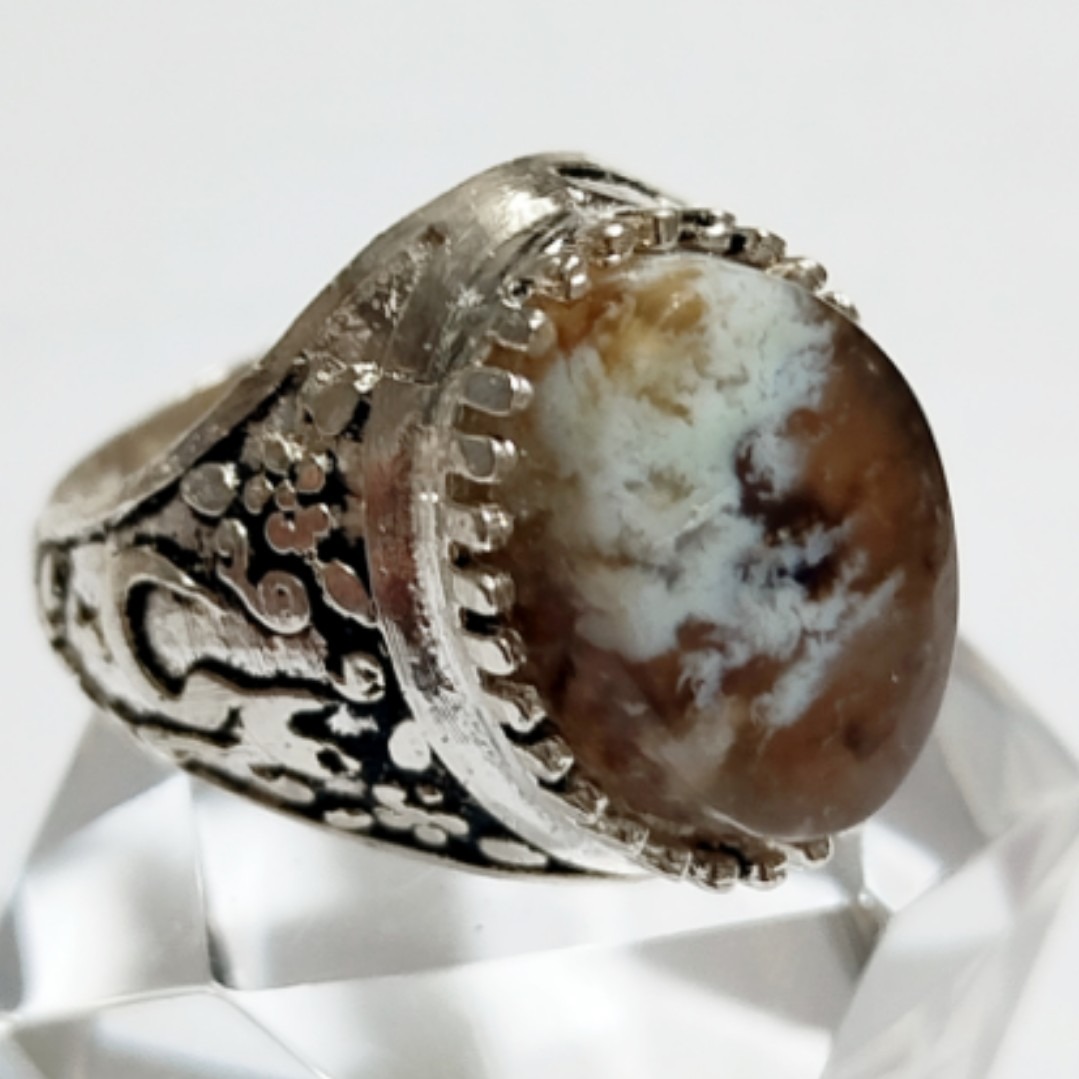 انگشتر اصیل عقیق شجر بهاری رکاب طرحدار