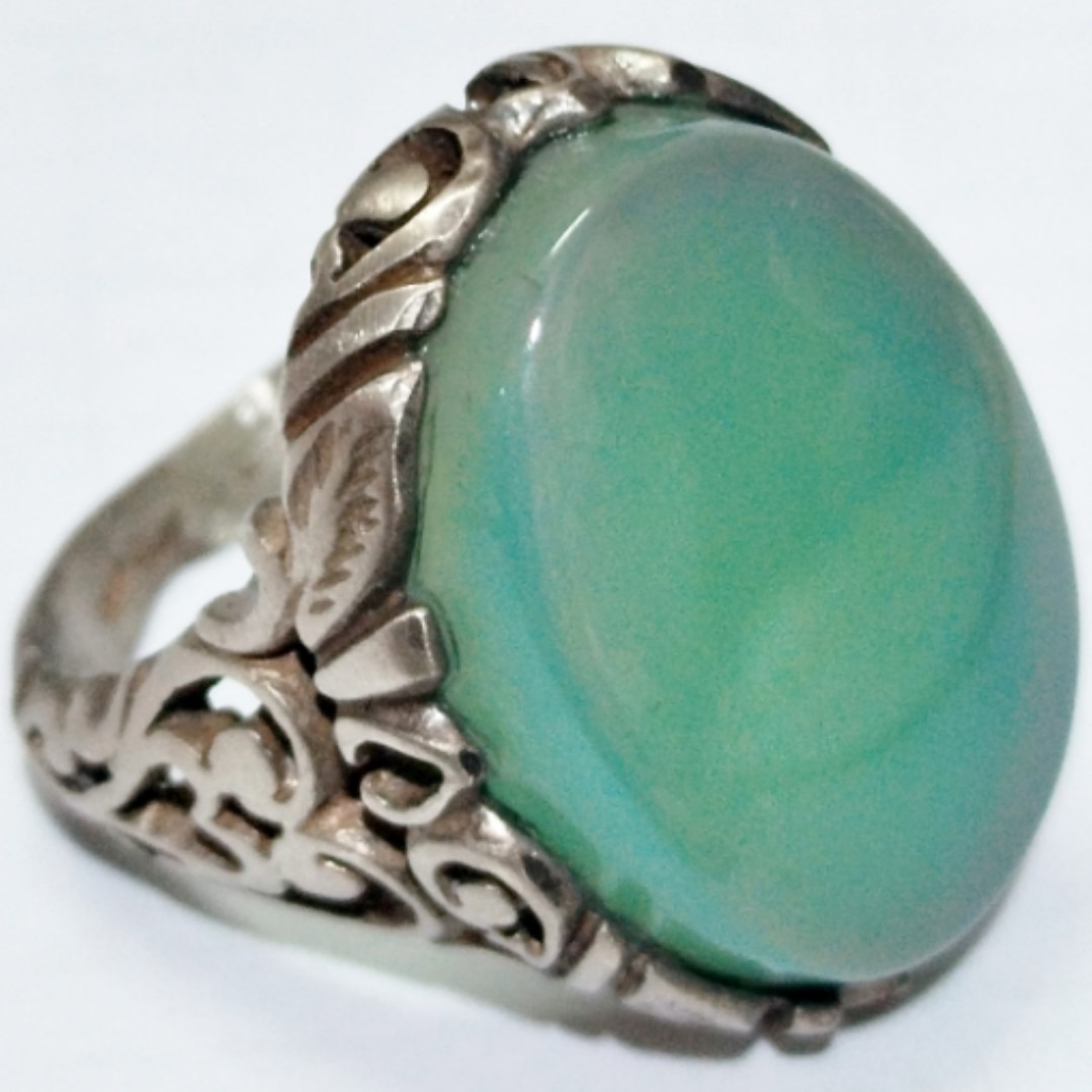 انگشتر اصیل عقیق سبز تراش تخت رکاب نقره