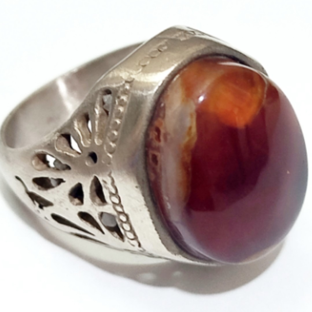 انگشتر کلکسیونی عقیق سلیمانی رکاب نیمه دستساز