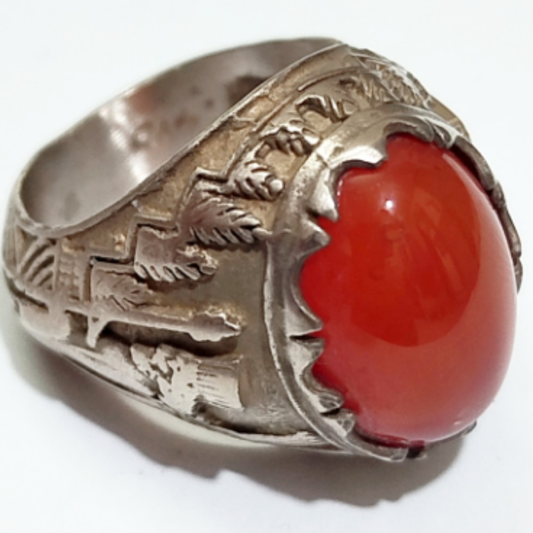 انگشتر خاص عقیق یمنی آبدار لامپی رکاب جوندار