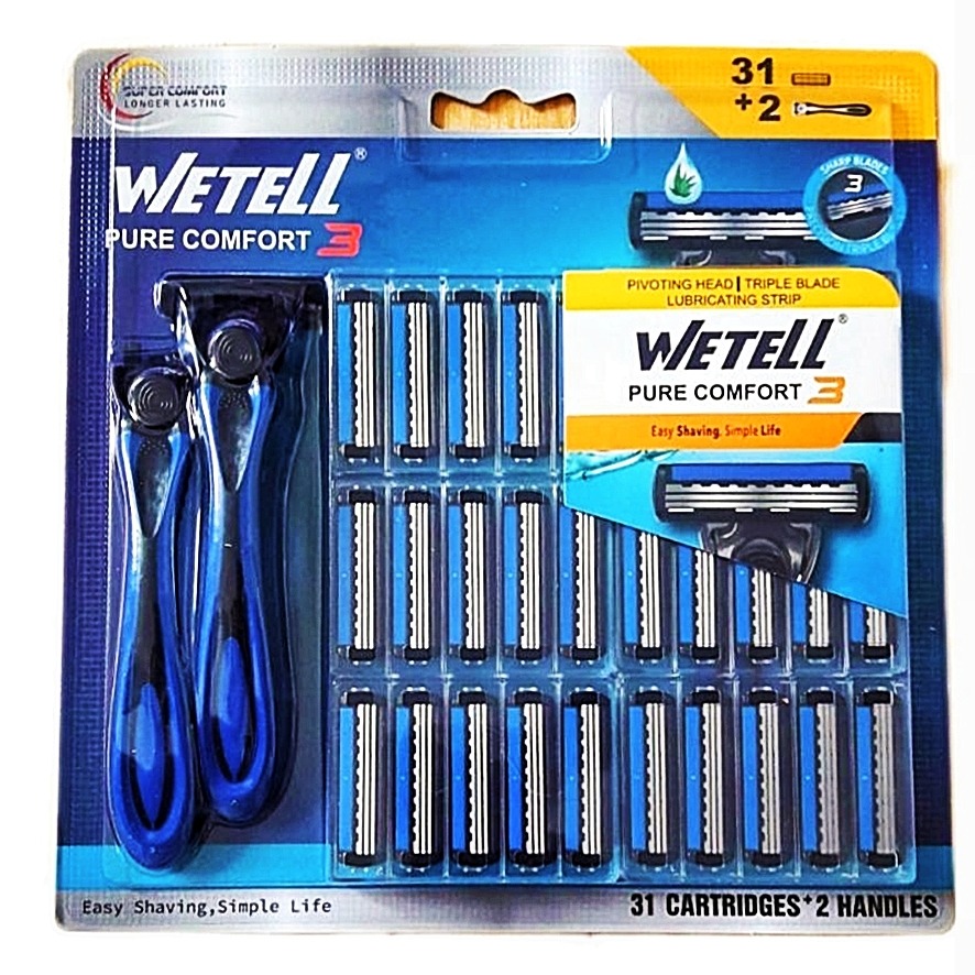 31 تیغ یدک 3 لبه و 2 دسته تیغ WETELL اصلی