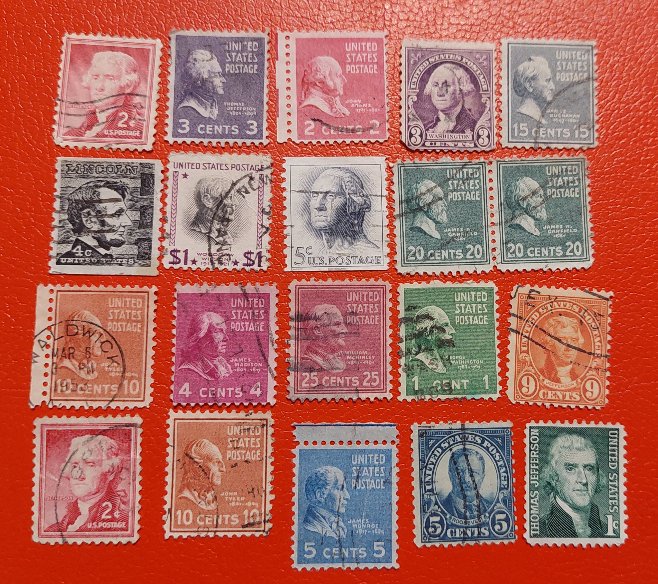 20 عدد تمبر مهر خورده آمریکا